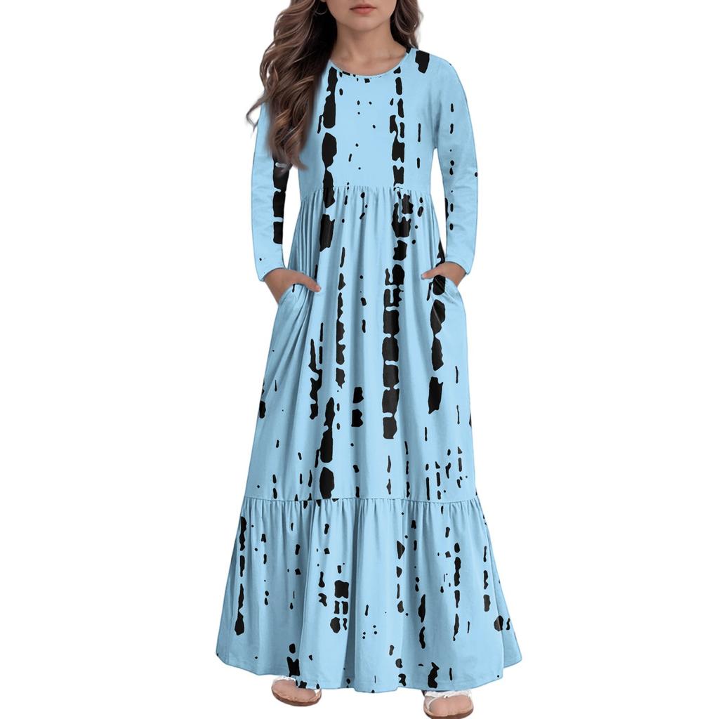 Girls' Maxi Dress Casual Holiday Dresses - Long Sleeve Dress With Pockets For 4-14Y