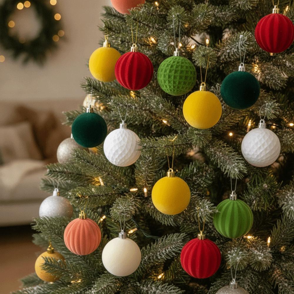 Shatterproof Plastic Velvet Christmas Balls Multi Texture 6cm Tree Ornaments Xmas Gift