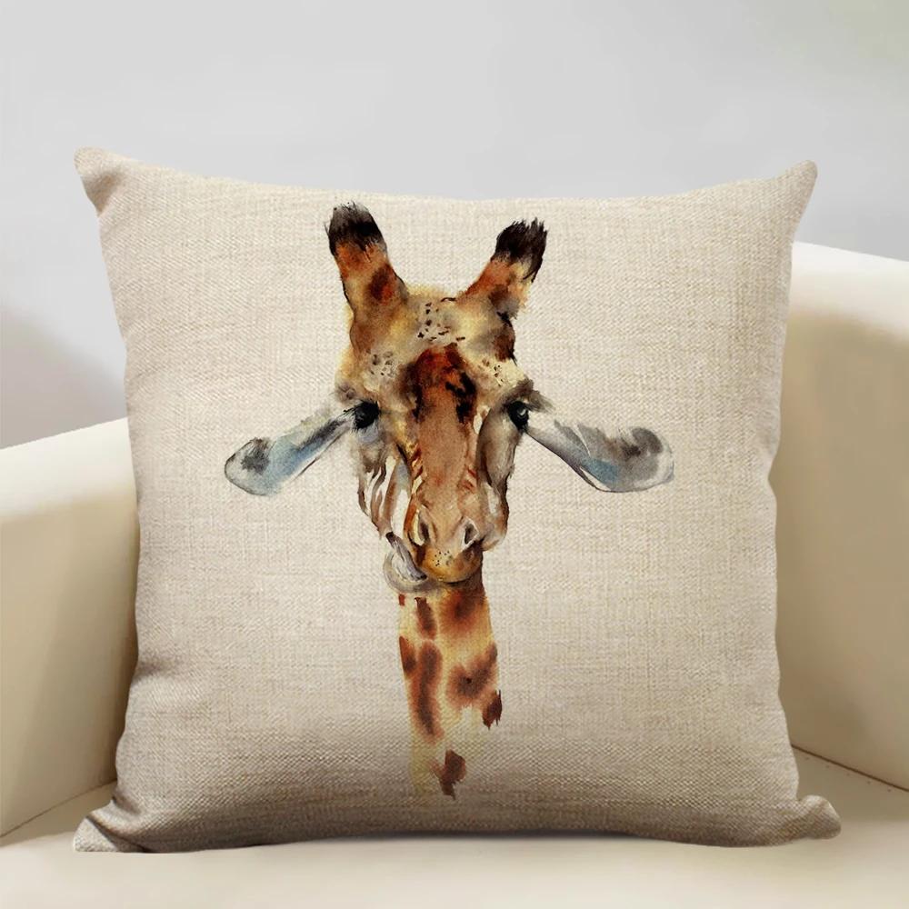 Watercolor Animal Horse Chicken Lizard Cow Antelope Decorative Pillow Case 45x45cm Cushion Cover for Sofa Home Decor