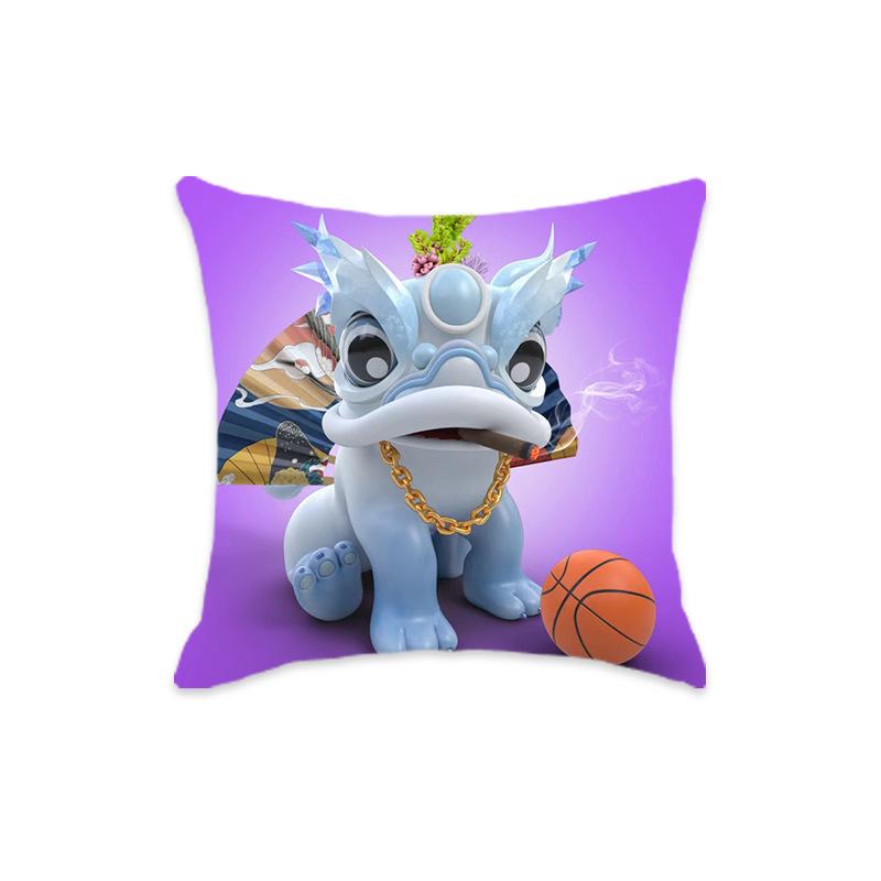 New Chinese Style Mythical Beast Lion Pillowcase - Festive Cartoon Home Decor Cushion for Sofa and Bed.