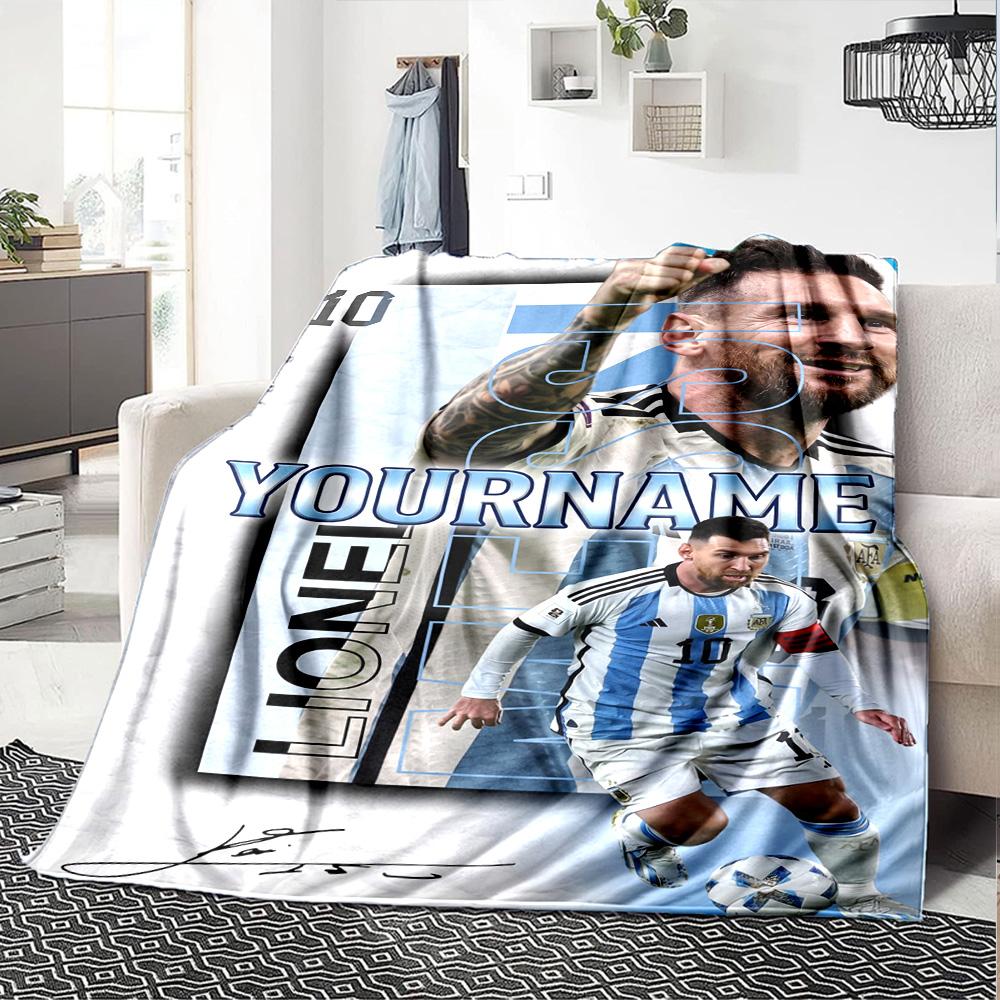 Messi Customize Your Name Blanket Throw Customizable Blanket Comfortable Perfect for Couch Office Chair Chair Livingroom Four Seasons Multipurpose