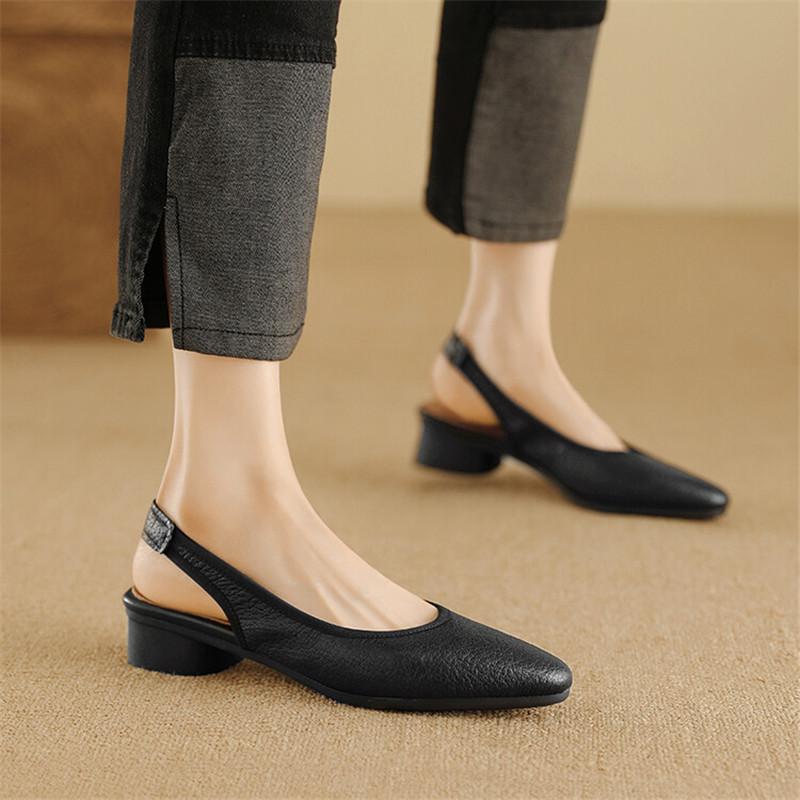 Fashion New Genuine Leather Sandals Sheepskin Summer Sandals Cover Toe Low Heel Sandals for Women Chunky Heel Shoes Sandalias De Mujer