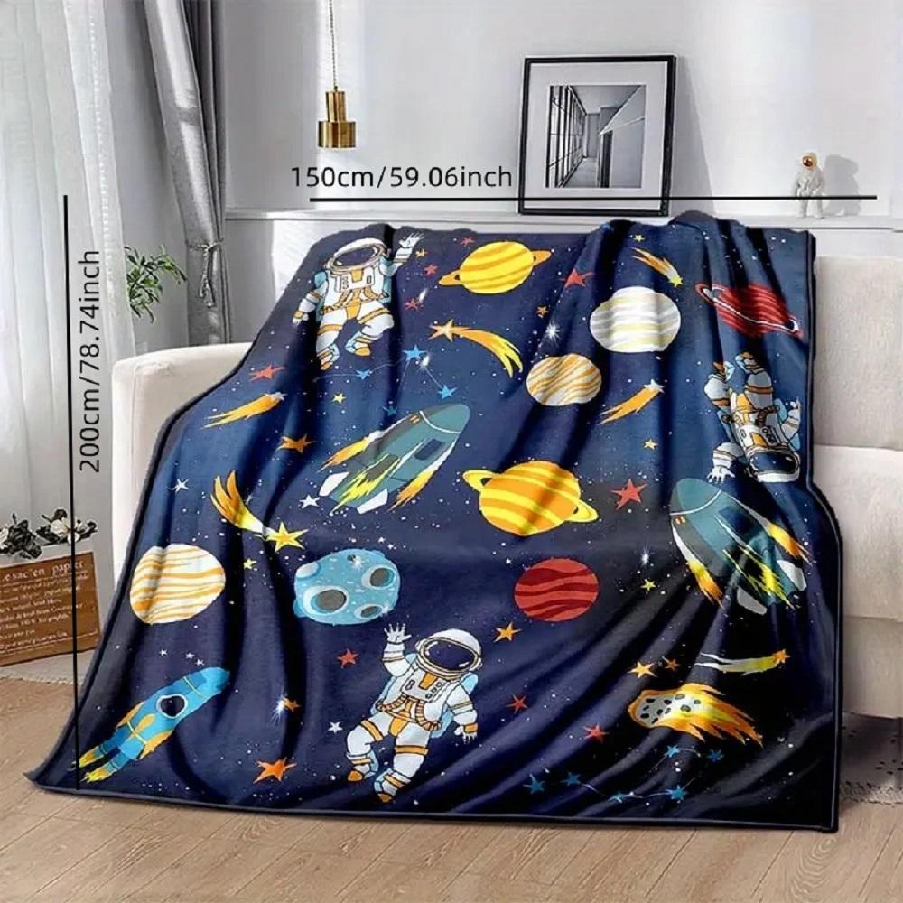 1pc Cosmic Astronaut Pattern Flannel Blanket, Soft Warm Throw Blanket Nap Blanket For Couch Sofa Office Bed Camping Travel
