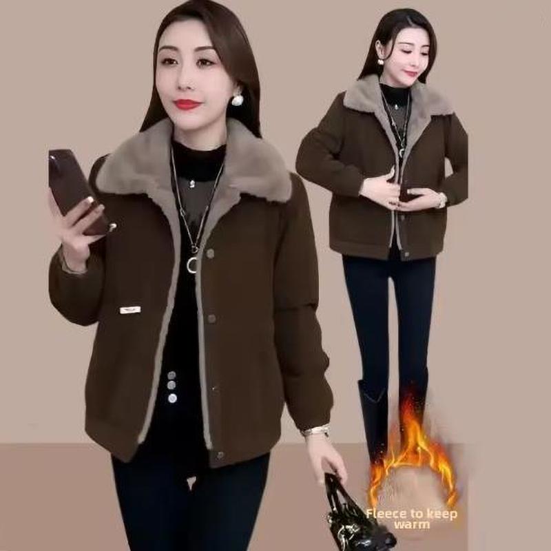 Dame Kordfløyelsjakke Vinter Fortykket Fleecefôret Løs Mote Slankende