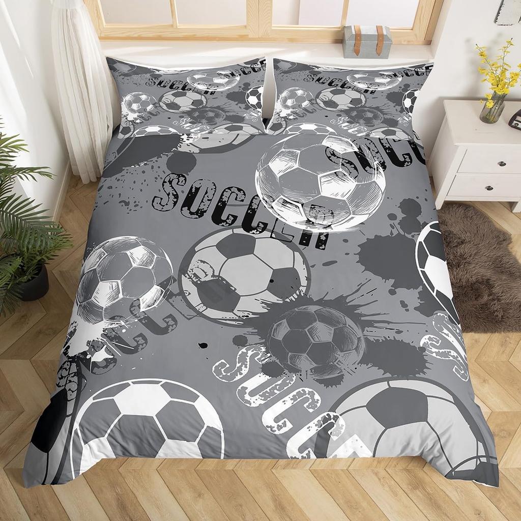 Comforter Football Occer Sports Abstract Ice And Fire Art Design Teens Boys Cool Navy Blue 3 Pcs Bedding Set