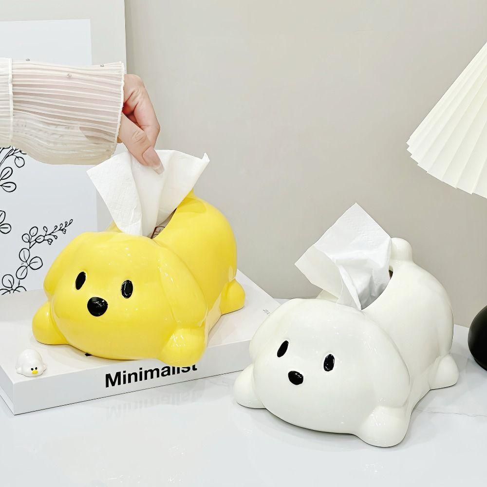 Cute Dog Tissue Box Ceramic Toilet Paper Box Animal Shape Napkin Holder  Bedside