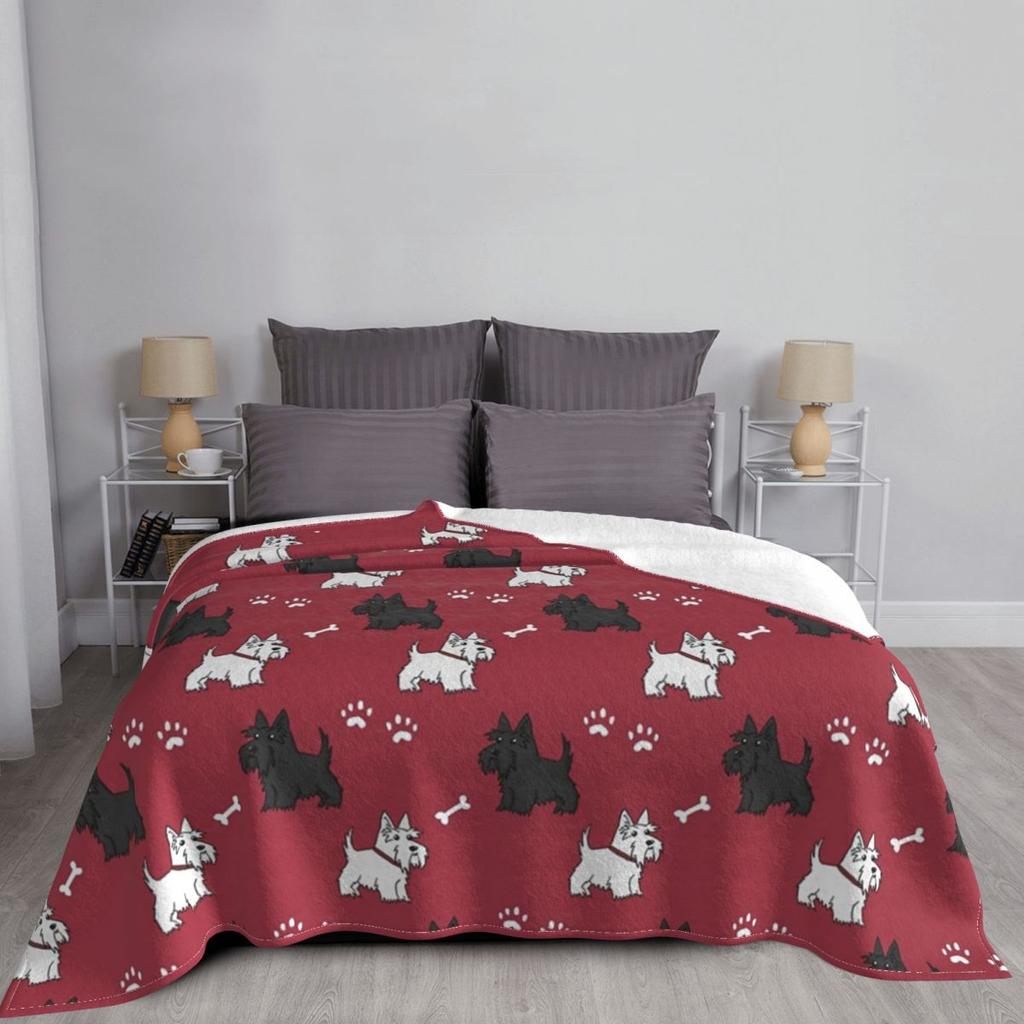Red Scottish Terrier Dog Blanket Fleece Printed Scottie Tartan Skye Multi-function Soft Throw Blankets for Sofa Travel Quilt