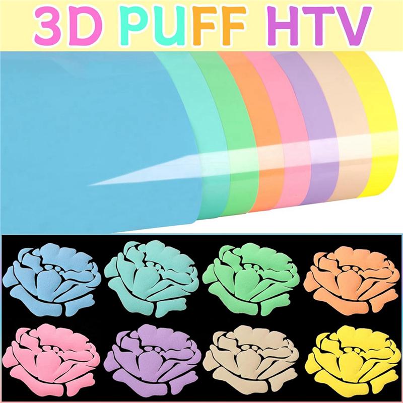 16X Transfer-8 Colors 3D Puff HTV Heat Transfer Vinyl 30X25cm Pastel Colored Puffy Iron-On Vinyl T-Shirt-B61B