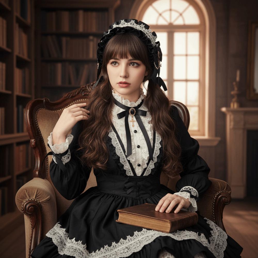 Diadema de Encaje Perla Lolita Lazo de Cinta Tocado de Cosplay de Sirvienta Lindo Pinza para el Pelo Lolita Fiesta