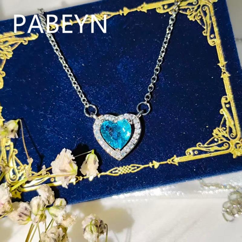925 Sterling Silver Fashion Light Luxury AAAAA Zircon Heart Blue Necklace Birthday Party Anniversary Gift