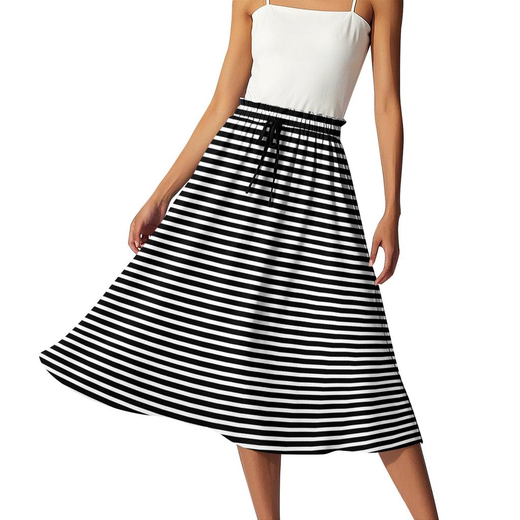 Women's Casual High Waist Drawstring A-line Skirt Printing Skirt