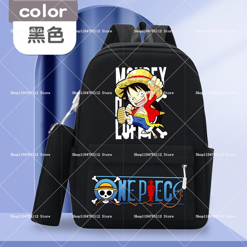 2pcs One Piece Backpack with Pencil Case Student Schoolbag Casual Large Capacity Backpack Boys Men Cartoon Anime Bookbag Gift