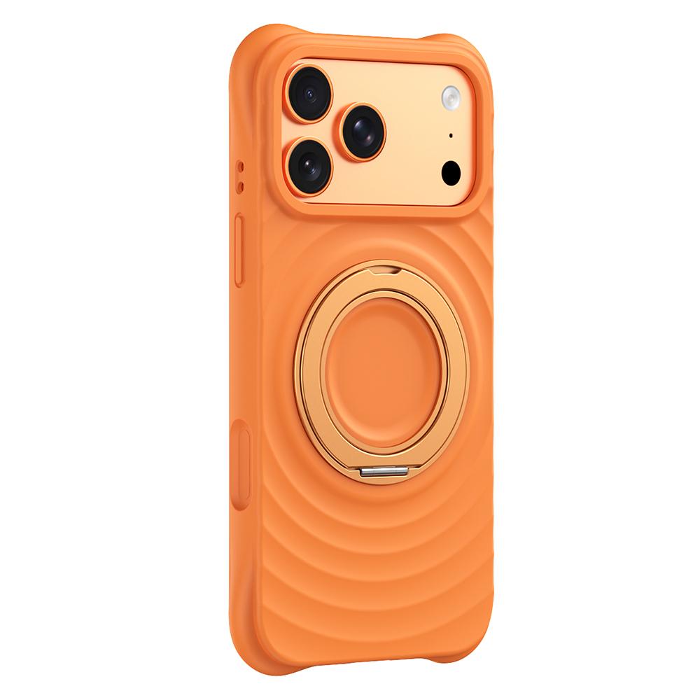 For iPhone 17 Pro Max Magnetic Case Rotating Kickstand Ripple Texture Liquid Silicone Shockproof Phone Cover