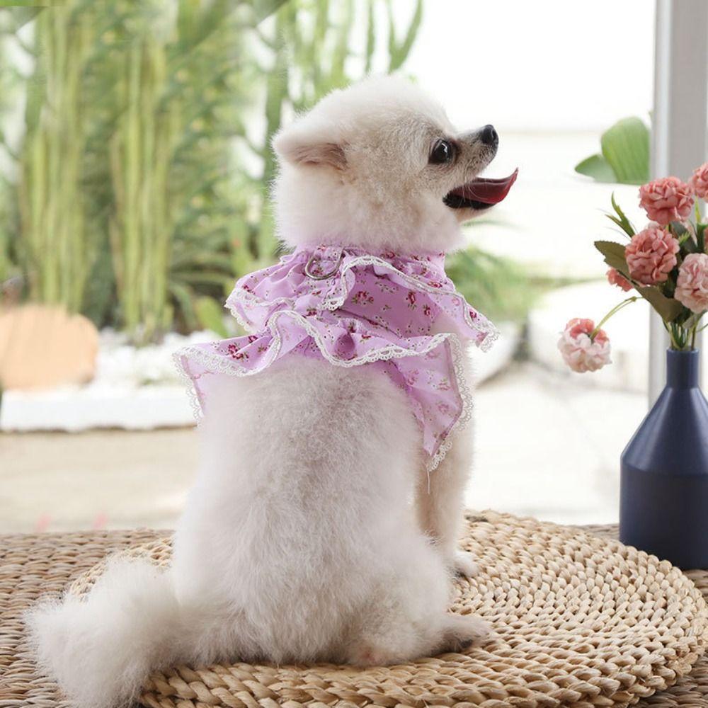 Anti Loss Kawaii Dog Harness Leash Set Floral Design Lace Dress Pet Vest Style Harness Adjustable With Leash Pet Chest Strap Cat