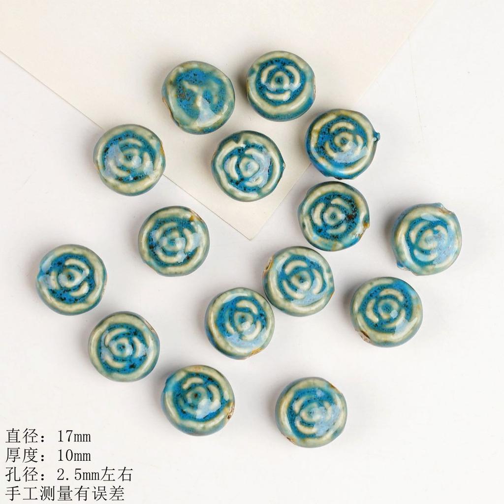 Flower glaze blue ceramic beads loose beads handmade DIY necklace accessories material beads