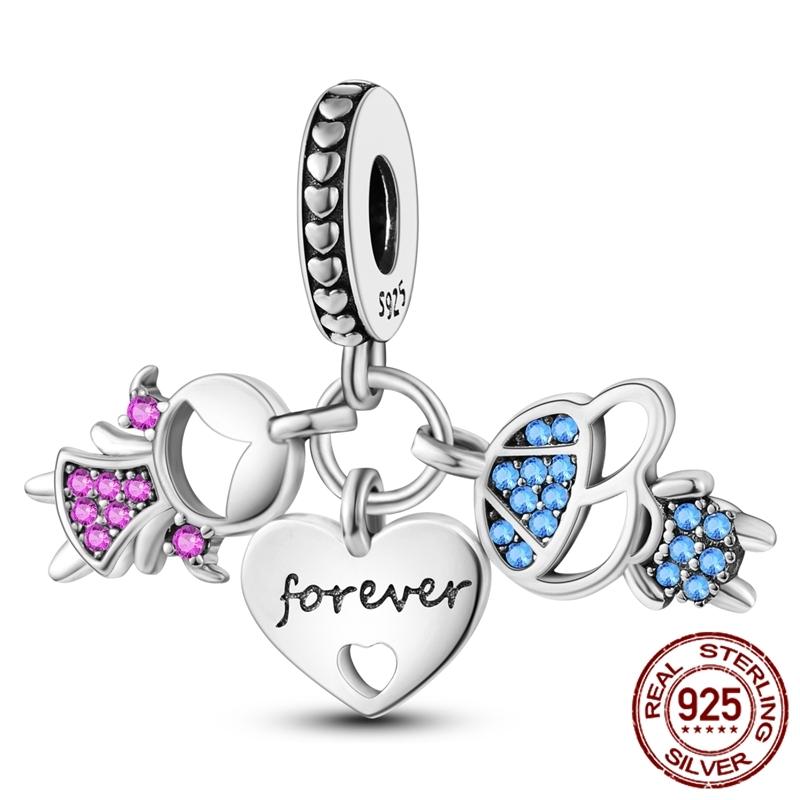 Copper ValentineS Day Couple Love Heart Rose Pendants Charm Bead Fits Genuine Bracelets DoItYourself Jewellery Gifts Women