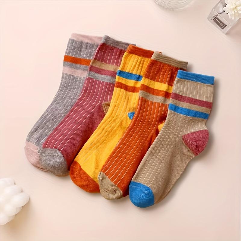 

5 пар мягких удобных носков средней длины с полосатым принтом, дышащие женские носки из хлопчатобумажной ткани One size