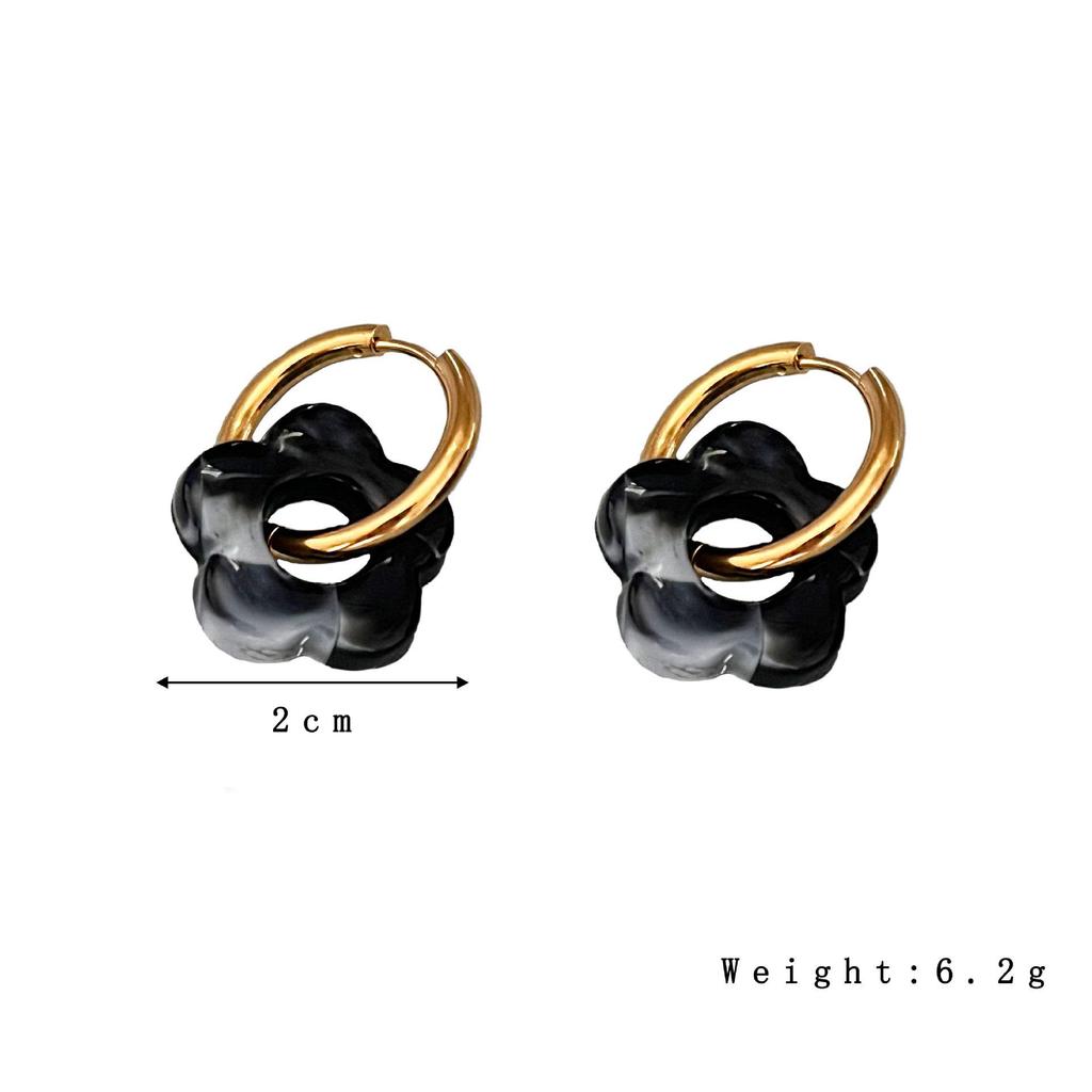18K Gold Plated Colorful Flower Hoop Earrings - Retro Stainless Steel Jewelry for Women.