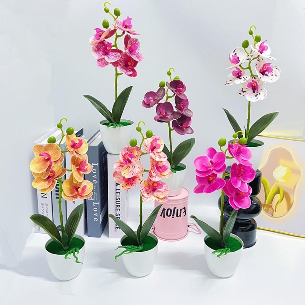 Pink Artificial Orchid Potted Flowers Simulated Plastic Fake Flower Bonsai  Living Room Ornaments