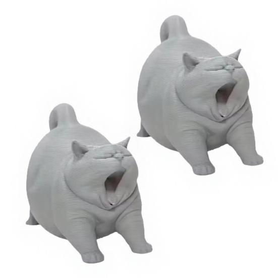 2Pcs Yawning Cat Statues Yawning Fat 3D Printed Cat