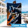 Custom Name Beach Towel Bat City Hero Artwork Microfiber Beach Towel, Lightweight for Summer Travel, Swimming Pool Fan Birthday Gift