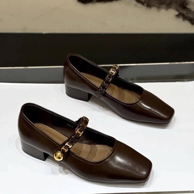 

Модные женские лоферы с квадратным носком, на массивном среднем каблуке, повседневные туфли-лодочки, женские новые 2025, весенний тренд, модные уютные сандалии Mujer 40 темно-коричневого