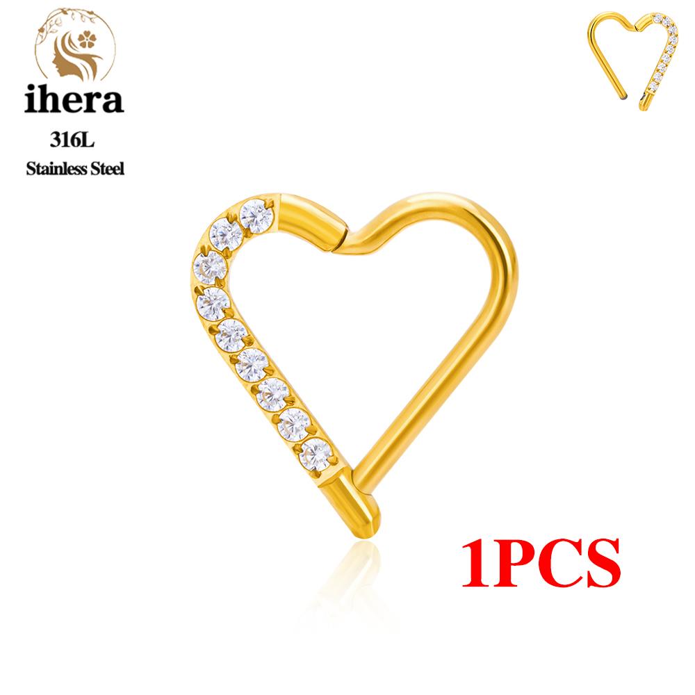 1/10 Stück Edelstahl Rund Nasenring CZ Scharnier Septum Clicker Herz Ohrring Creole Ohr Tragus Knorpel Daith Piercing Schmuck