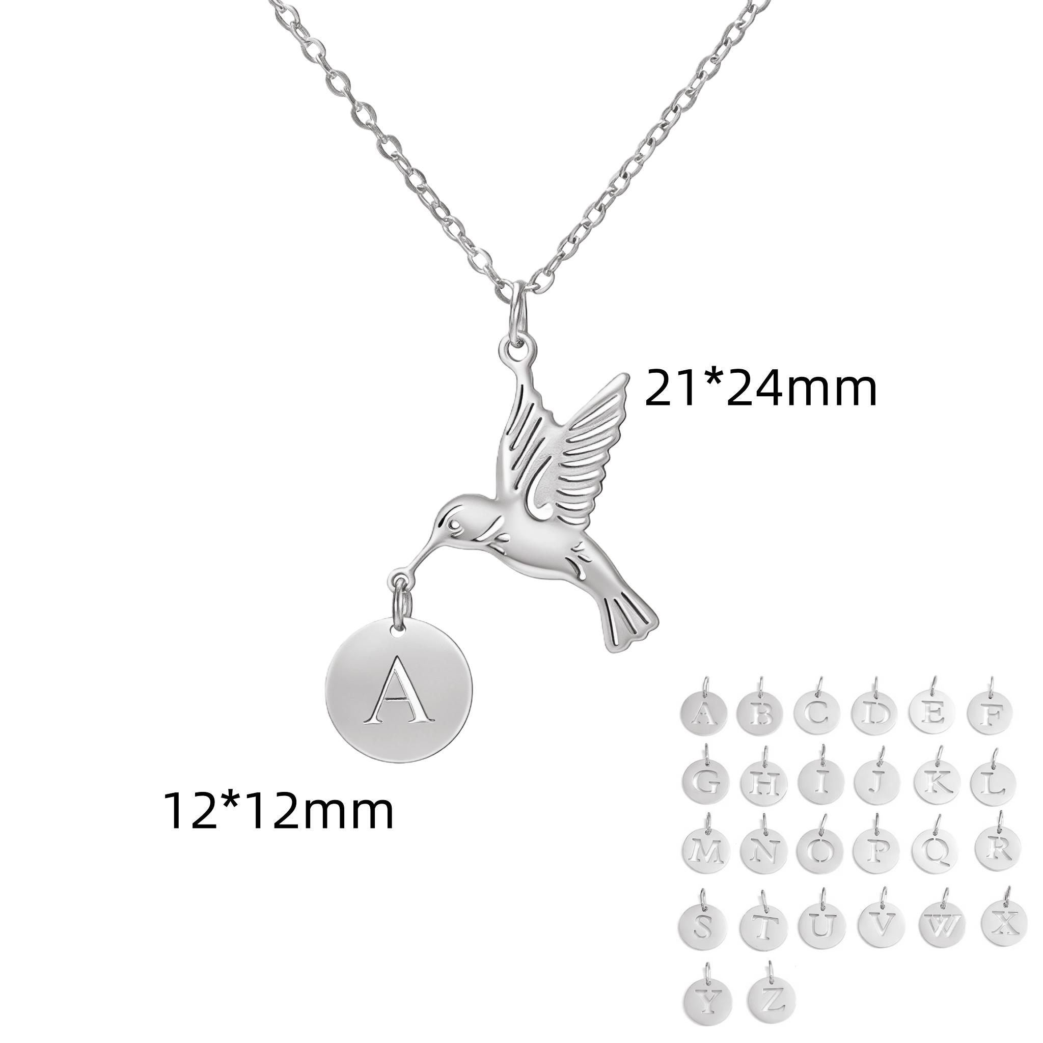 Alphabet 26 Initials Letter Hummingbird Necklace Stainless Steel Alphabet Necklace Hummingbird Necklace For Women Birthday Gift A&45cm