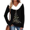 Women's Fashion Long Sleeve Christmas V-Neck Printed Party Furry Top