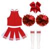 Kids Girls Cheerleading Set Sleeveless Zipper Top Pleated Skirt Bowknot Headwear 2 Hand Flowers Striped Tube Socks for Performance