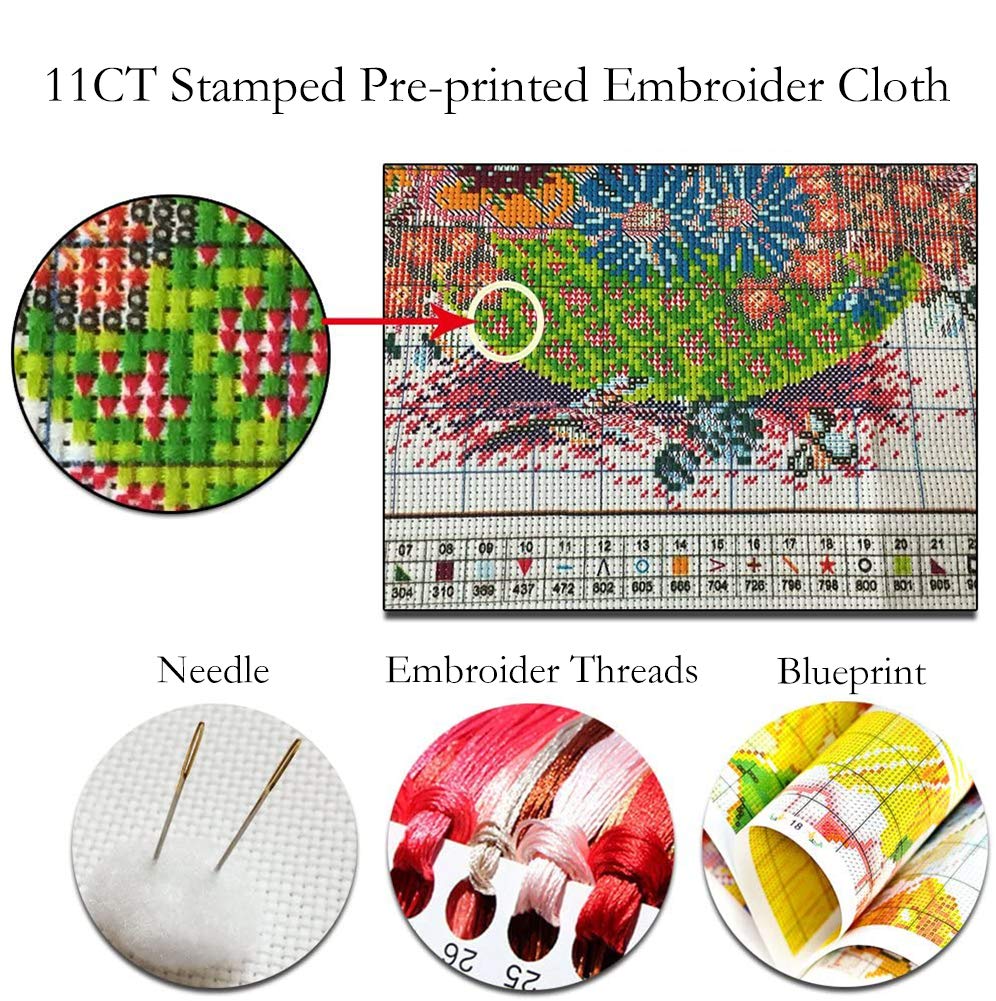 OWN4B Cross Stitch Embroidery Printed 11ct Sewing Easy Embroidery Set for 35x42cm Cross Stitch Kit, Pattern, Set, Beginners,