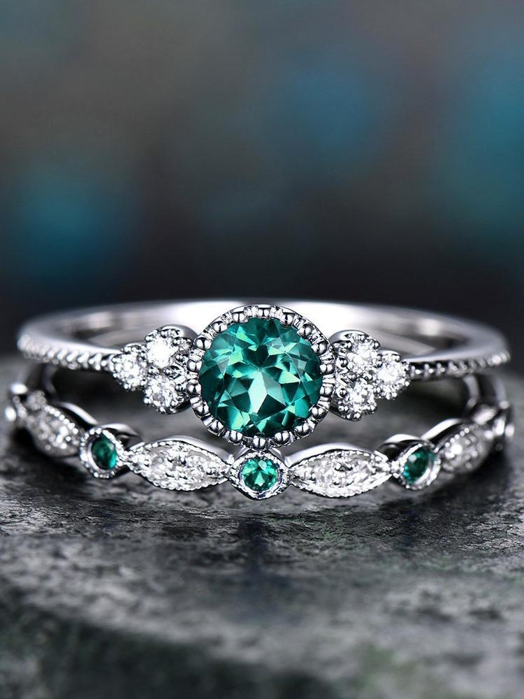 925 Sterling Silver Ring Set with Emerald Zircon Crystals for Women Engagement Wedding Glamour Luxury Quality Fine Jewelry Gifts