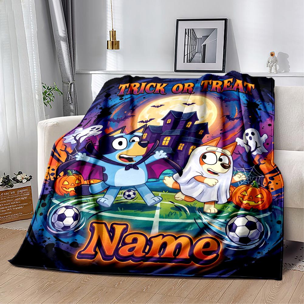 Bluey's Soccer Celebration Personalized Text Blanket Cozy Customizable Blanket Warmthful Decor Great for Sofa Office Chair Bed Picnics