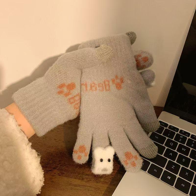 Knitted cute finger bear wool knitted cycling cold-proof woman