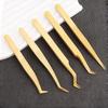 Golden High Precision Net Pattern Eyelash Extension Tweezers, Professional Beauty Lash Feather Clip, Durable False Eyelash Graft