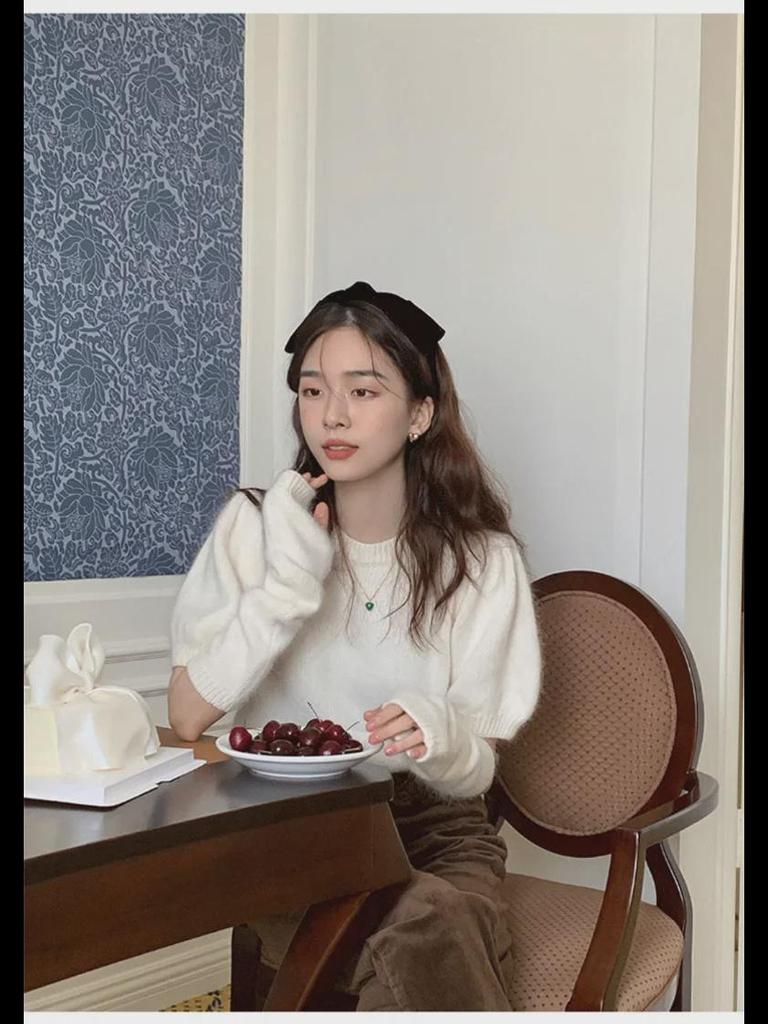 Korean Puff Sleeve Sweater for Women - New Design, Versatile for Autumn, Winter, and Spring