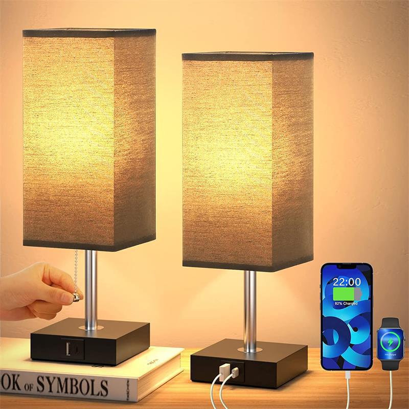 Stoffschirm-Tischlampe mit berührungsempfindlicher Dreistufen-Dimmung, USB-wiederaufladbar, Netzstecker, geeignet für Schlafzimmer-Nachttische