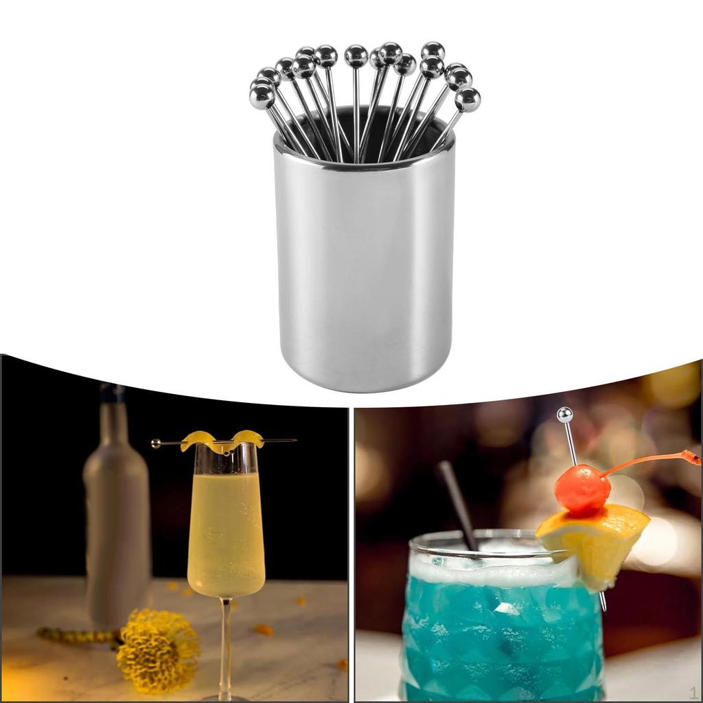 Cocktail Toothpicks with Holder Stainless Steel for Wedding Kitchen Sandwich