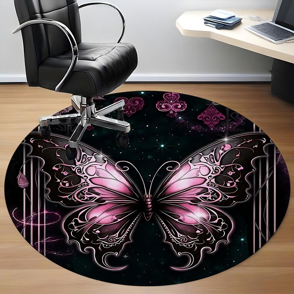 1pc Butterfly Fantasy Office Round Area Rug, Indoor Mat Suitable ForOffice, Under Office Chairs Bedroom Living Room Home Decor T190