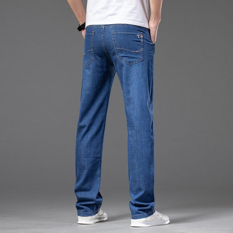 Large Size Men's Stretch Thin Jeans Summer Classic Black Blue Business Casual Straight Denim Pants Baggy Trousers 44 46