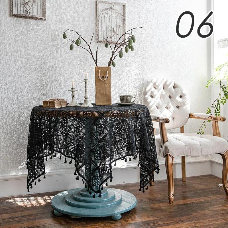 

White/Green/Black Cotton Knitted Lace Tablecloth Crochet Cutout Table Topper Vintage Decorative Sofa Armrests Towels Cover Large (as the picture,60x60cm)