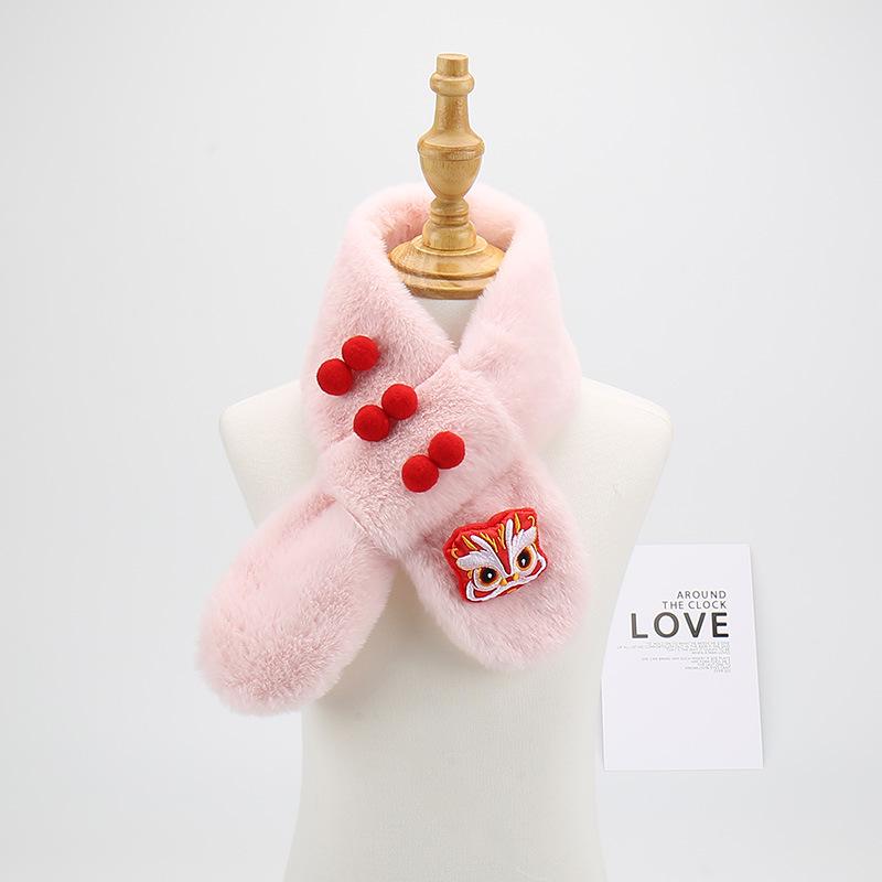 Children's Versatile Red Winter Scarf: Chinese New Year Style Plush Neck Gaiter for Boys and Girls