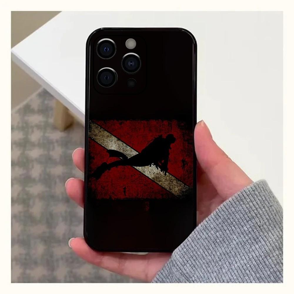 Scuba Diving Dive Flag Phone Case For Apple iPhone 15,14,13,12,11,Pro,X,XS,Max,XR,Plus,Mini Soft Black Cover