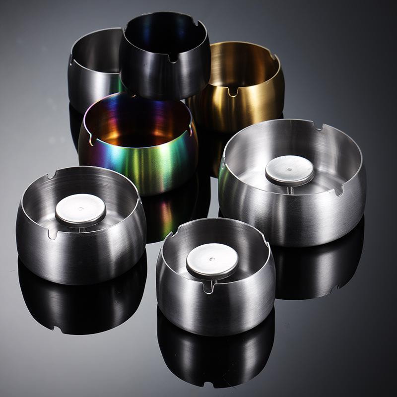 Stainless steel ashtray 018 heightened and closed windproof cigarette disc hotel drop-resistant color smoking set business gift