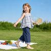 Girls Summer Plaid Halter Top And Ruffled Wide Leg Pants 2 Piece Outfit Set For Kids Casual Beach Wear