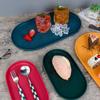 4 pièces Plateau à café en plastique, Plat de service alimentaire ovale avec surface lisse pour dessert de maison Plateau anti-chute Thé de l'après-midi