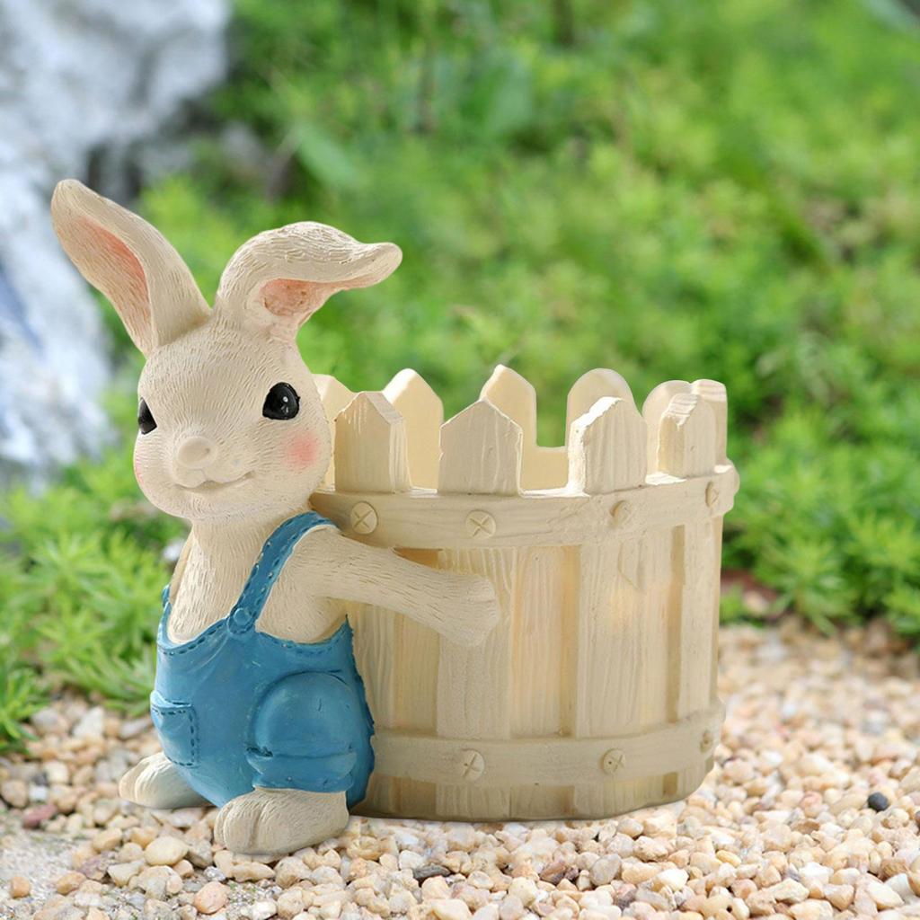 Bunny Statue Flowerpot Cute Rabbit Figurine Garden Flower Pot for Courtyard
