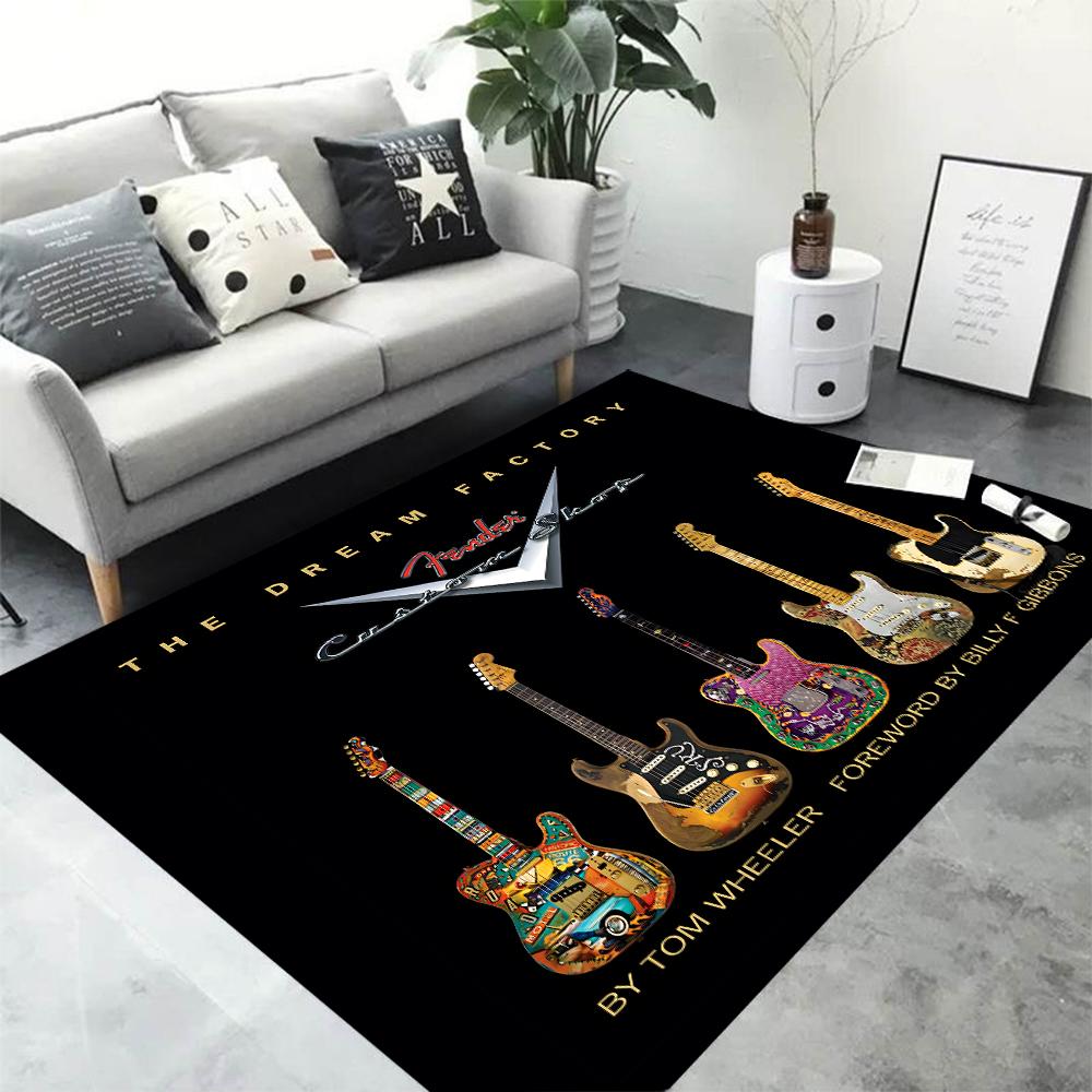 Classical Guitar Electric Guitar Bass Area Rug,Carpet Rug for Living Room Bedroom Sofa Doormat Decor,Kid Game Non-slip Floor Mat