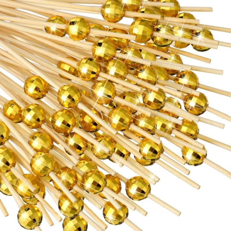 20Pcs/set Disco Ball Sticks Disposable Bamboo Sticks Gold Silver Disco Ball Sticks Wedding Supplies Happy Birthday Party Decor