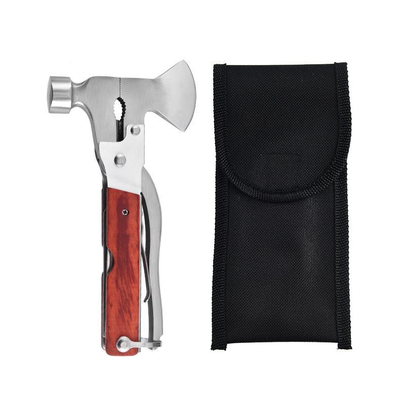 Multifunctional Outdoor Survival Hammer Stainless Steel Wooden Handle Perfect Gift for Men Car Emergency Camping Use